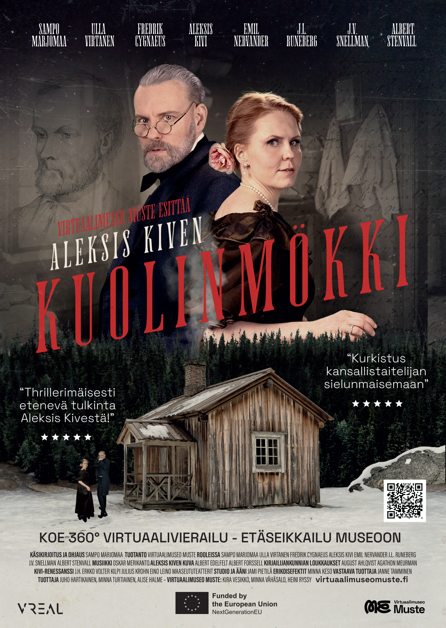2025_01 Aleksis Kiven Kuolinmökki A3 juliste Etävierailu: Aleksis Kiven kuolinmökki -juliste.